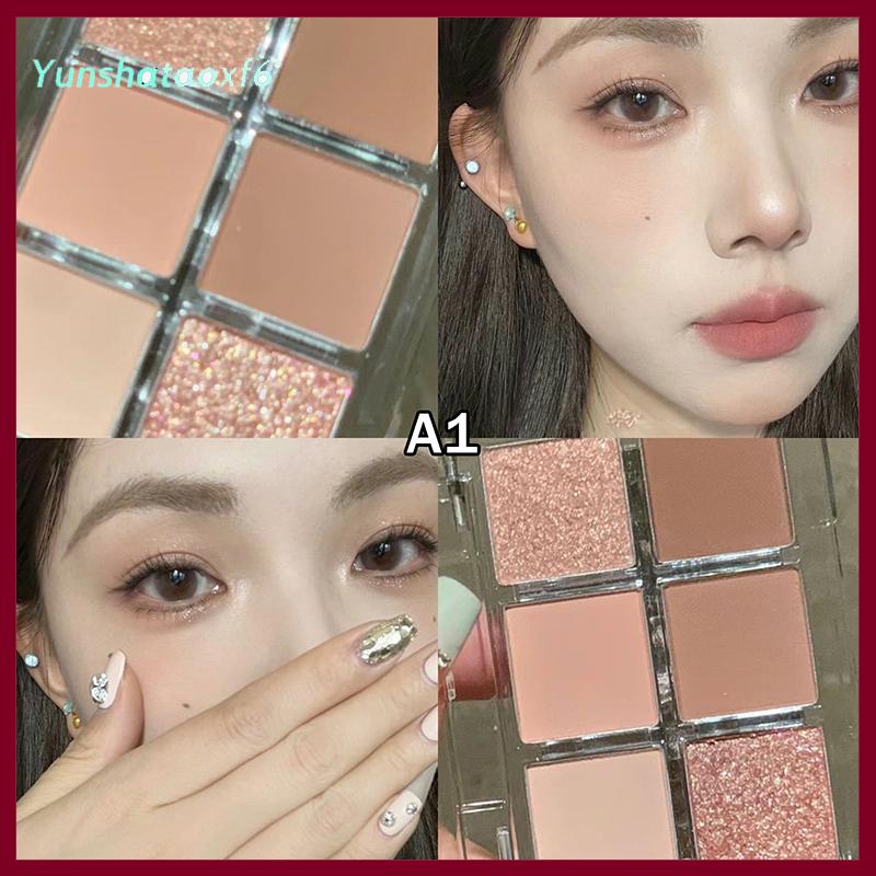 yunshataoxf 6 màu sắc Matte Eyeshadow Palette ánh sáng lung linh long lanh đất màu thấp bão hòa bóng mắt sắc tố lâu dài mỹ phẩm - 4