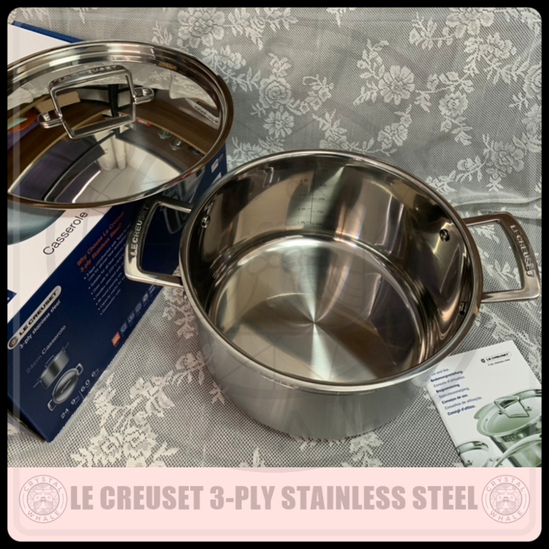 Le Creuset 3-ply Stainless Steel Deep Casserole With Lid (24 cm) Singapore
