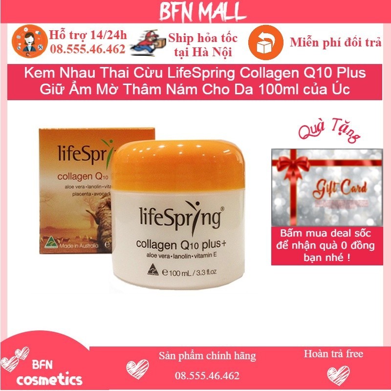 Kem Nhau Thai Cừu LifeSpring Collagen Q10 Plus Giữ Ẩm Mờ Thâm Nám Cho Da 100ml của Úc