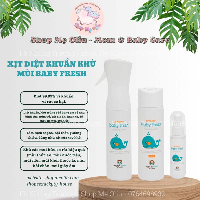 Xịt Joona Baby Fresh diệt khuẩn, khử mùi diệt 99.99% vi khuẩn, vi rút 55ml, 300ml. - SẢN PHẨM ĐƯỢC YÊU THÍCH TRÊN THỊ TRƯỜNG HIỆN TAY, DÙNG RẤT TỐT LUÔN Ạ, ĐẢM BẢO DÙNG RẤT THÍCH, KHÁCH YÊU TRẢI NGHIỆM ỦNG HỘ SHOP NHÉ