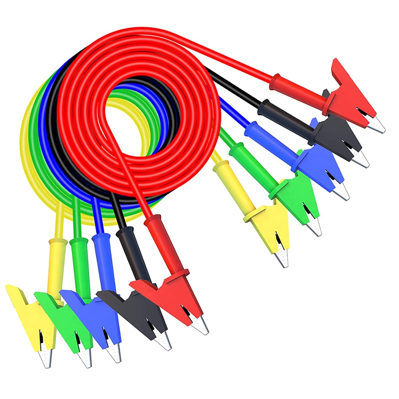 5Pc Alligator Clips Test Leads Dual Ended Crocodile Wire Cable with Insulators Clips Test Flexible Copper Cable 3.3Ft/1M