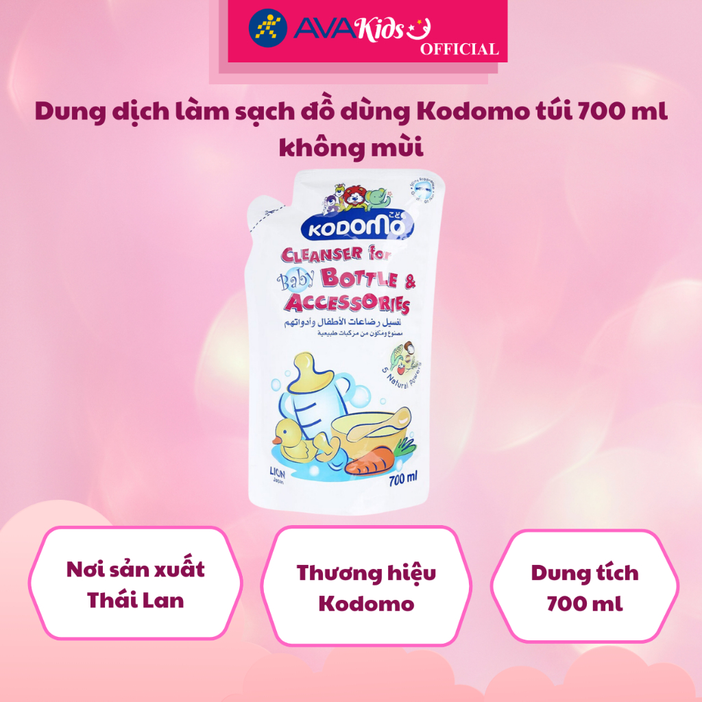 Dung dịch làm sạch đồ dùng Kodomo túi 700 ml không mùi