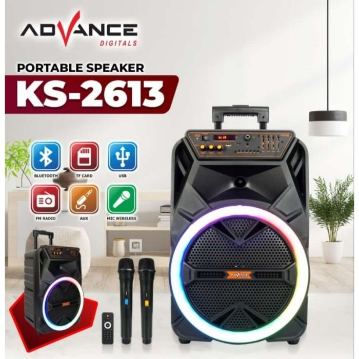 【Ready+Bisa dikirim hari ini】Advance Speaker Bluetooth Karaoke 12inch+2xMic Wireless 2613 Harga 870,000 rupiah*Gratis Ongkir