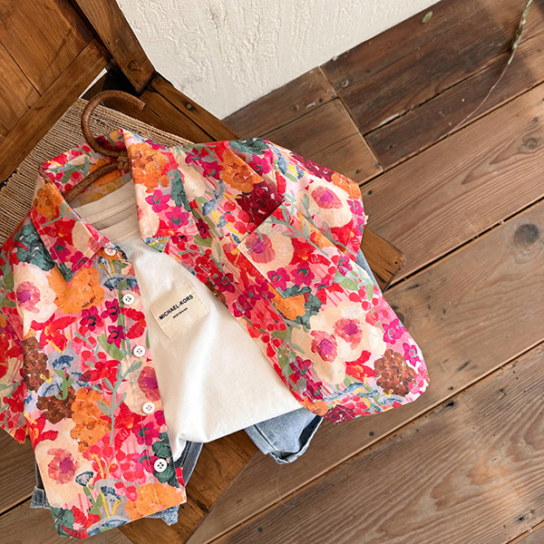 [90-140cm] KON814 เสื้อเด็กผ้าฝ้ายลายดอกไม้ ใหม่ในช่วงฤดูร้อนเด็กชายและเด็กหญิง ด้านบนลำลอง หลวม ทั้งหมดตรงกับแฟชั่น เสื้อแขนสั้น - ยี่ห้อ FRUDIA ราคา 179 บาท*ส่งฟรี