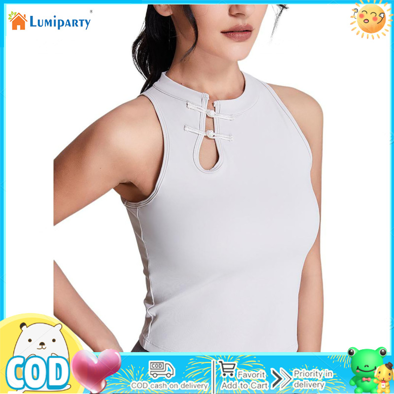 Womens Workout Tops Sleeveless Chinese Frog Buttons Tank Tops Breathable Stretch Solid Color Athletic Yoga Shirts ราคา 485 บาท*ส่งฟรี