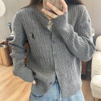 Newlan ZZ106 Kardigan Rajutan Lengan Panjang Wanita / Sweater Rajut Bordir / O Neck Wanita Cardigan Wanita Knit Leher Bulat Perancis Untuk Wanita Awal Musim Pendek Retro Baru Atasan Crop Top
