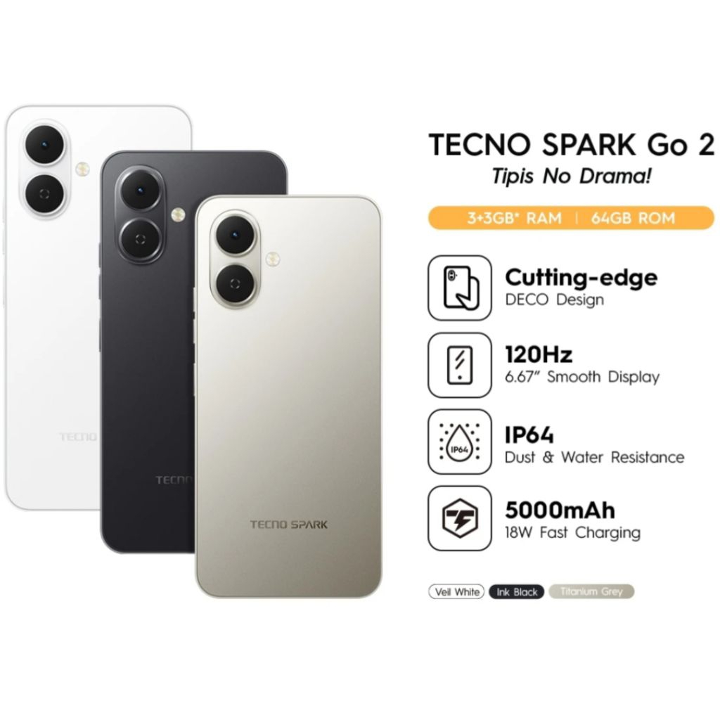 Tecno GO 2 3/64 & 4/64 & 4/128GB Garansi Resmi Harga  969,000 Ringgit*Penghantaran Percuma
