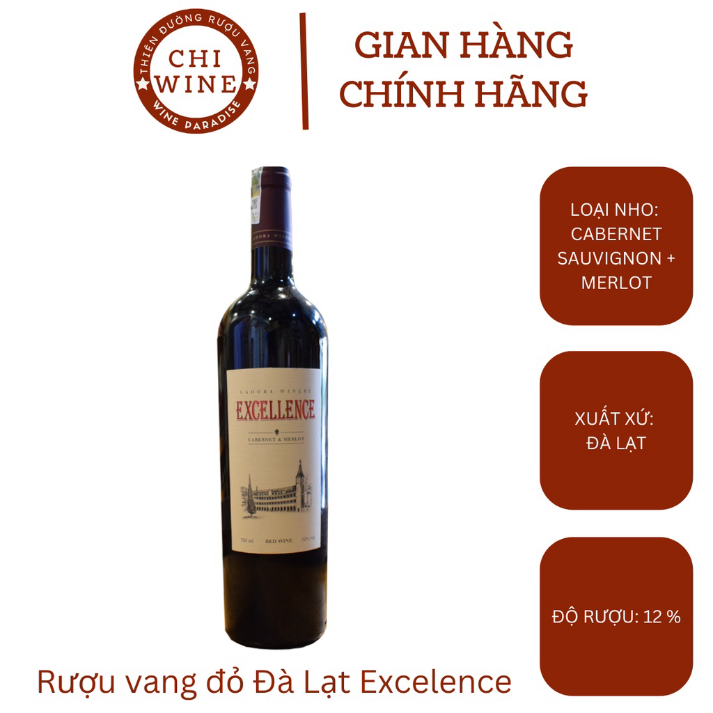 Rượu vang đỏ Đà Lạt Excellence Red Wine 12% ALC chai 750ml