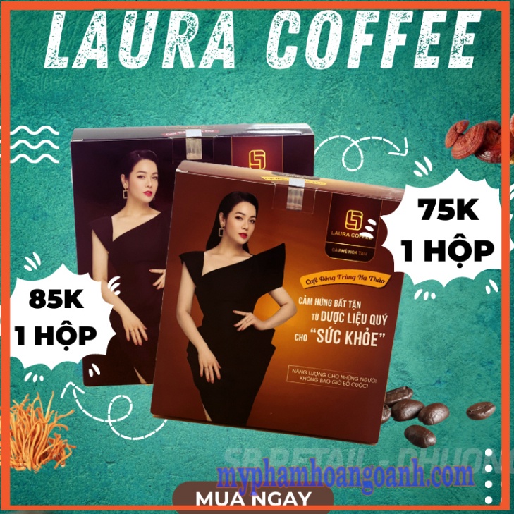  cà phê Đông Trùng Hạ Thảo + Nấm Linh Chi Nhật Kim Anh Laura Coffee  hộp 10 gói  cafe sữa hoà tan uống ngon 