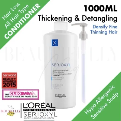 L'Oreal Professional Serioxyl Hypoallergenic Thickening and Detangling Conditioner 1000ml (with Pump) - Suitable for Sensitive Scalp • Lightweight Densifying Daily Scalp Treatment (L’Oréal LOreal)