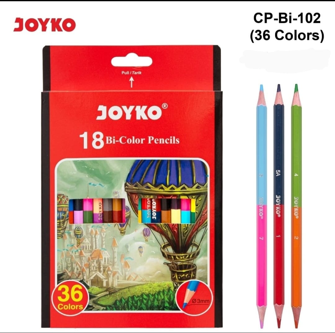Pensil Warna Bi-Color JOYKO CP-BI102 / Bicolor 2 sisi 36 Warna Dual Color
