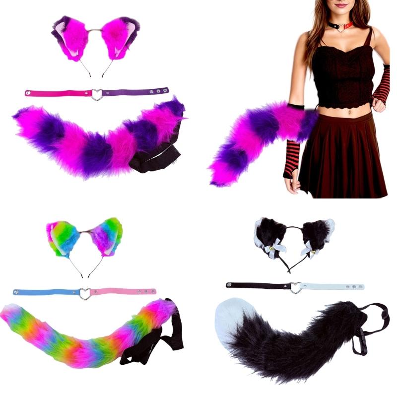 Mèo Trang Phục Wolf Mèo Cáo Đuôi Mèo Tai Headband vòng choker trái tim Bộ vòng cổ Cho Người Lớn Trẻ Em Động Vật Trang Phục Cosplay