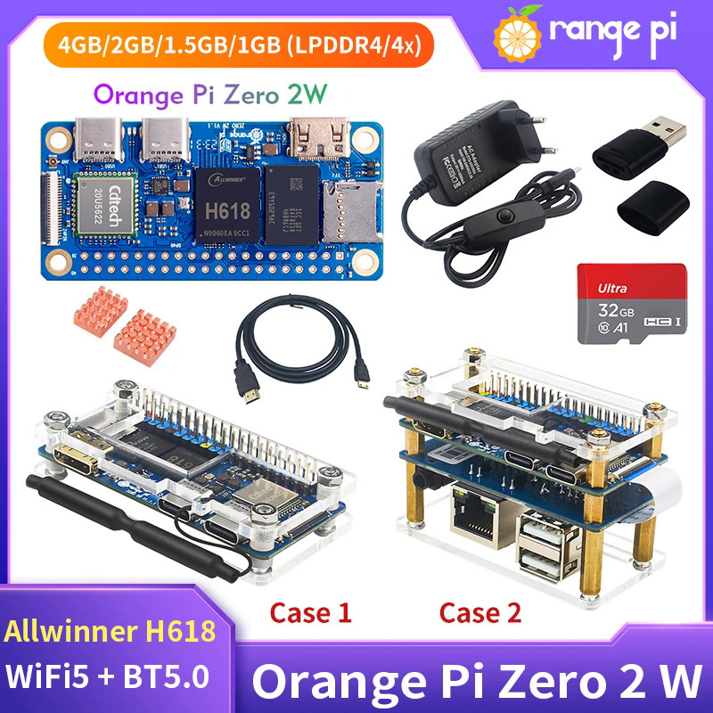 Orange Pi ZERO 2 W 4GB 2GB 1.5GB 1GB LPDDR4 Mini PC Allwinner h618 Quad-core Cortex-A53 wifi5 bt5.0 tùy chọn mở rộng Hội Đồng Quản Trị