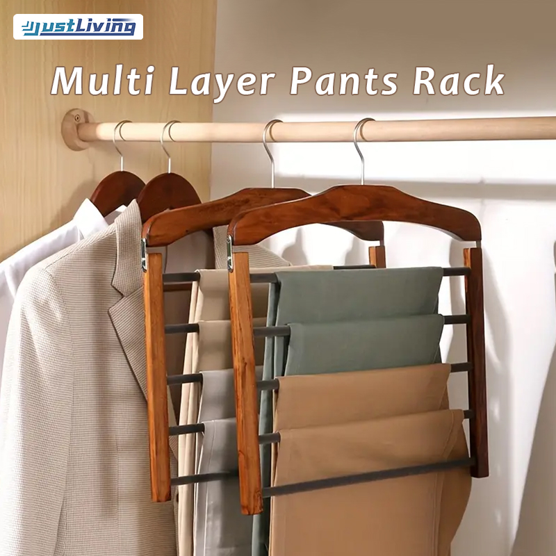 JustLiving Wooden Multi-tier Trouser Rack Household Coat Rack for Towel Scarf Tie Storage Rack Non Marking Hanging Trouser Racks Household Space-saver for Clothes Organization of Closet and Wardrobe ราคา 378 บาท*ส่งฟรี