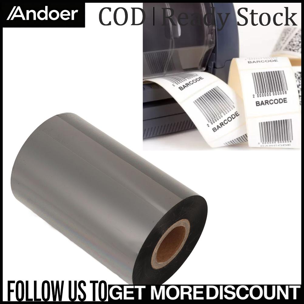 Andoer Wax Barcode Ribbon Thermal Transfer Ribbon 100 มม.x 300 ม.ข้อความกราฟิกสีดำชั้นป้องกันไฟฟ้าสถิตย์สวมใส่สำหรับการพิมพ์ฉลาก ราคา 299 บาท*ส่งฟรี