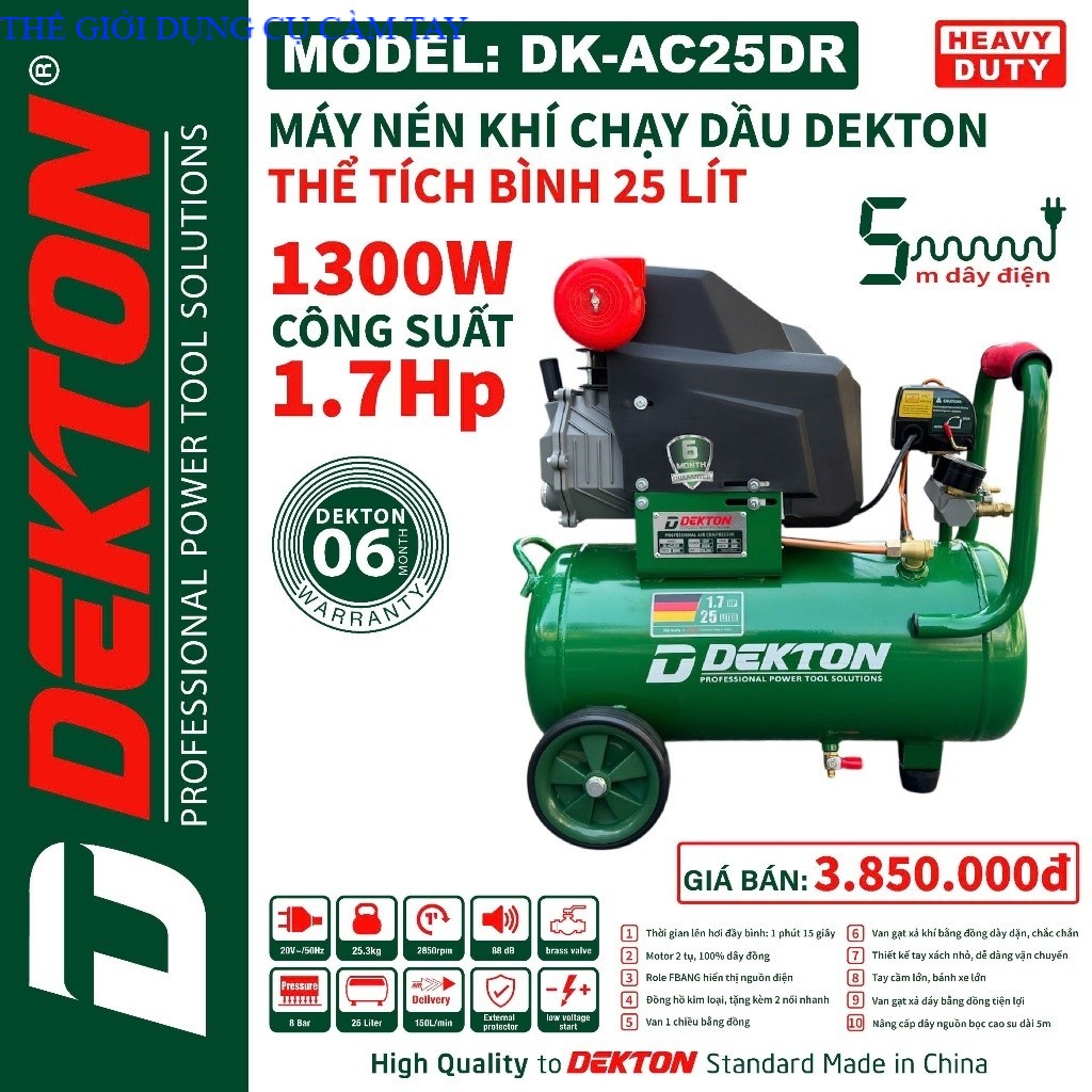 [DMMC] Máy Nén Khí Chạy Dầu Dekton DK-AC25XDR/DK-AC25DR - Thể Tích 25L THÉ GIỚI DỤNG CỤ CÂM TAY