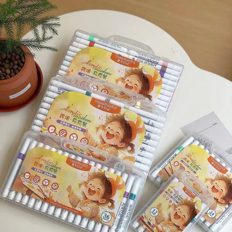 Bút Màu Acrylic Marker cao cấp 12/24/36/48 Màu Sắc Tươi Sáng vẽ trên mọi chất liệu - Bút Lông Màu