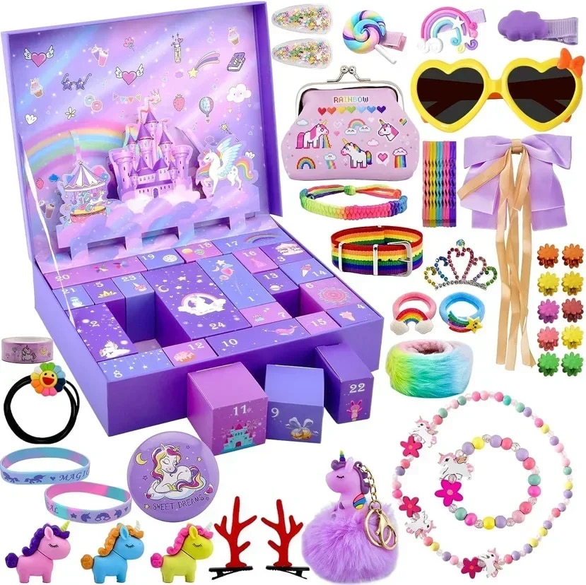 NEW Christmas Advent Calendar Box Princess Pretend Makeup Set Jewelry Unicorn Fidget Toys Snowman Elk For Girls Christmas Gifts