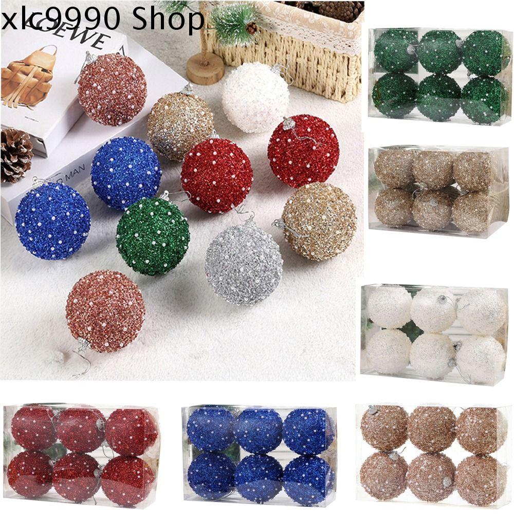 XLC9990 6Pcs 8cm Bóng giáng sinh lấp lánh Bọt Đầy màu sắc Trang trí cây giáng sinh Tinh tế Trang trí dây chuyền Cây giáng sinh Nhà