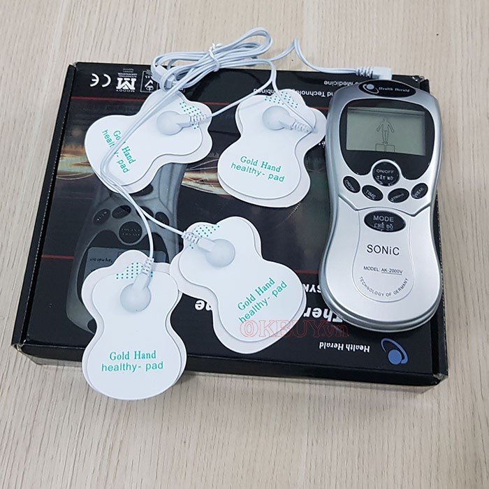 Máy xung điiện 4 miếng dán mát sa bấm huyệt cầm tay lưng cổ vai gáy