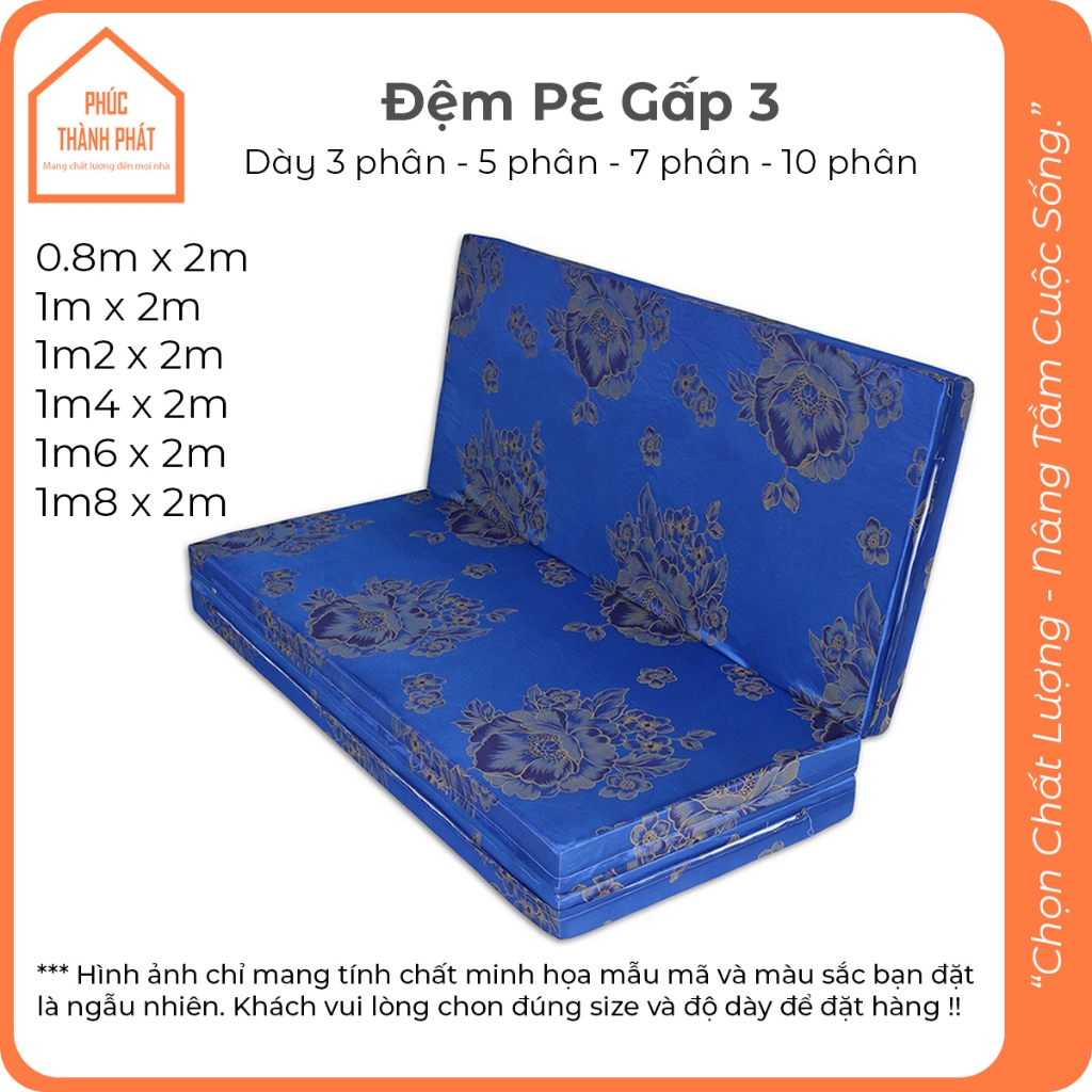 Nệm Mút Xốp Gấp 3 Siêu Gọn Nhẹ Nệm PE Bông Ép Dày 3cm 5cm 10cm Nhiều Size Nệm Sinh Viên Phòng Trọ