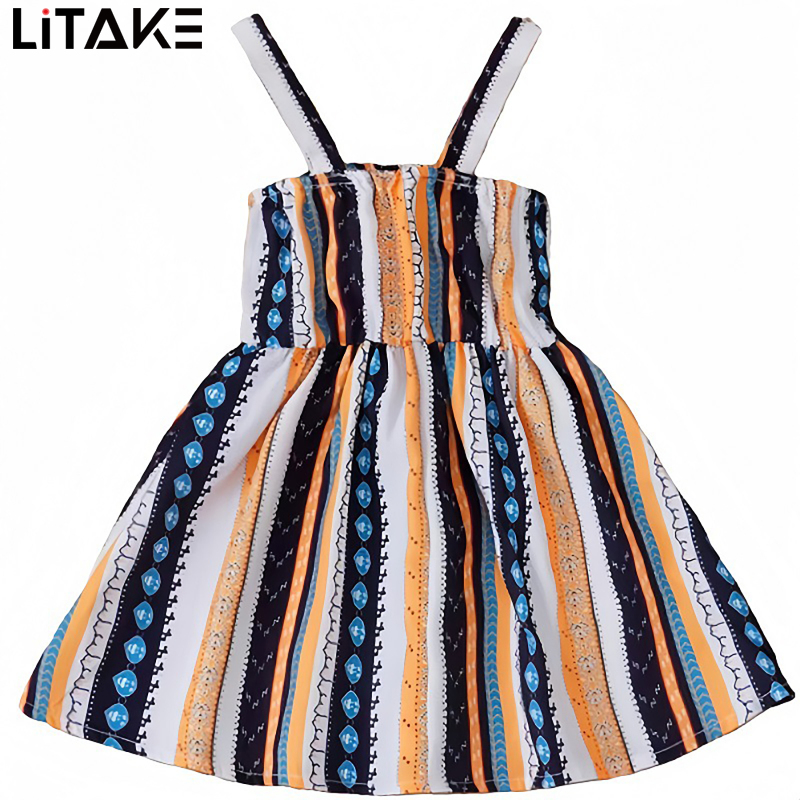 Girls Sleeveless Dress Summer Colorful Striped Printing Princess Dress Birthday Gifts For 2-6 Years Old Girls ราคา 159 บาท*ส่งฟรี