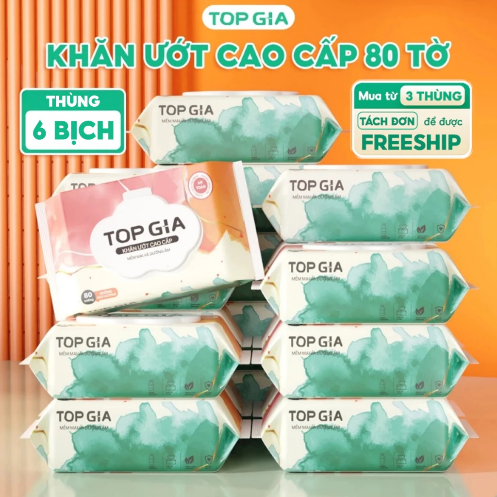 [MỚI] Khăn ướt cao cấp Topgia 80 tờ mềm mại không cồn không mùi không parabens dành cho mẹ và bé