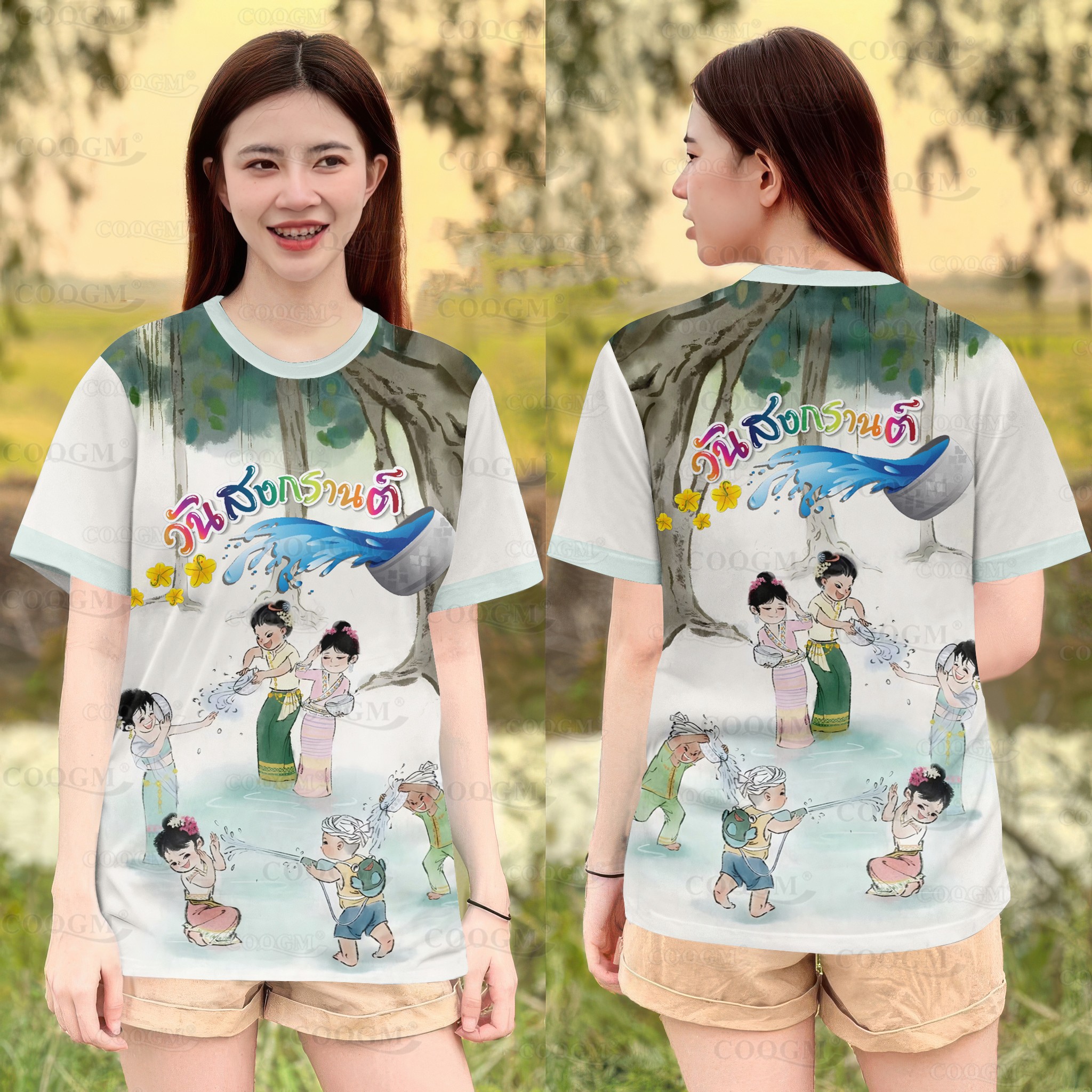 ไทยสุขสันต์สงกรานต์เสื้อยืดไม่จำกัดเพศแห้งเร็วสบายระบายอากาศครอบครัวสงกรานต์เสื้อยืด รหัส:3 ราคา  102 บาท*ส่งฟรี
