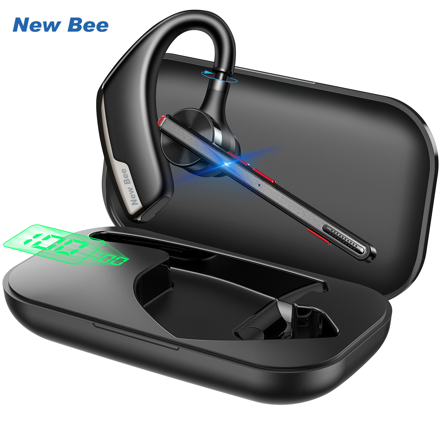 New Bee M51 Bluetooth Tai nghe nhét tai công sở tai nghe không dây V5.2 Tai Nghe Với móc đeo tai Dual-Thời Tai nghe chụp Mic có Cvc8.0 Tiếng Ồn Cancelg Tai nghe trong tai