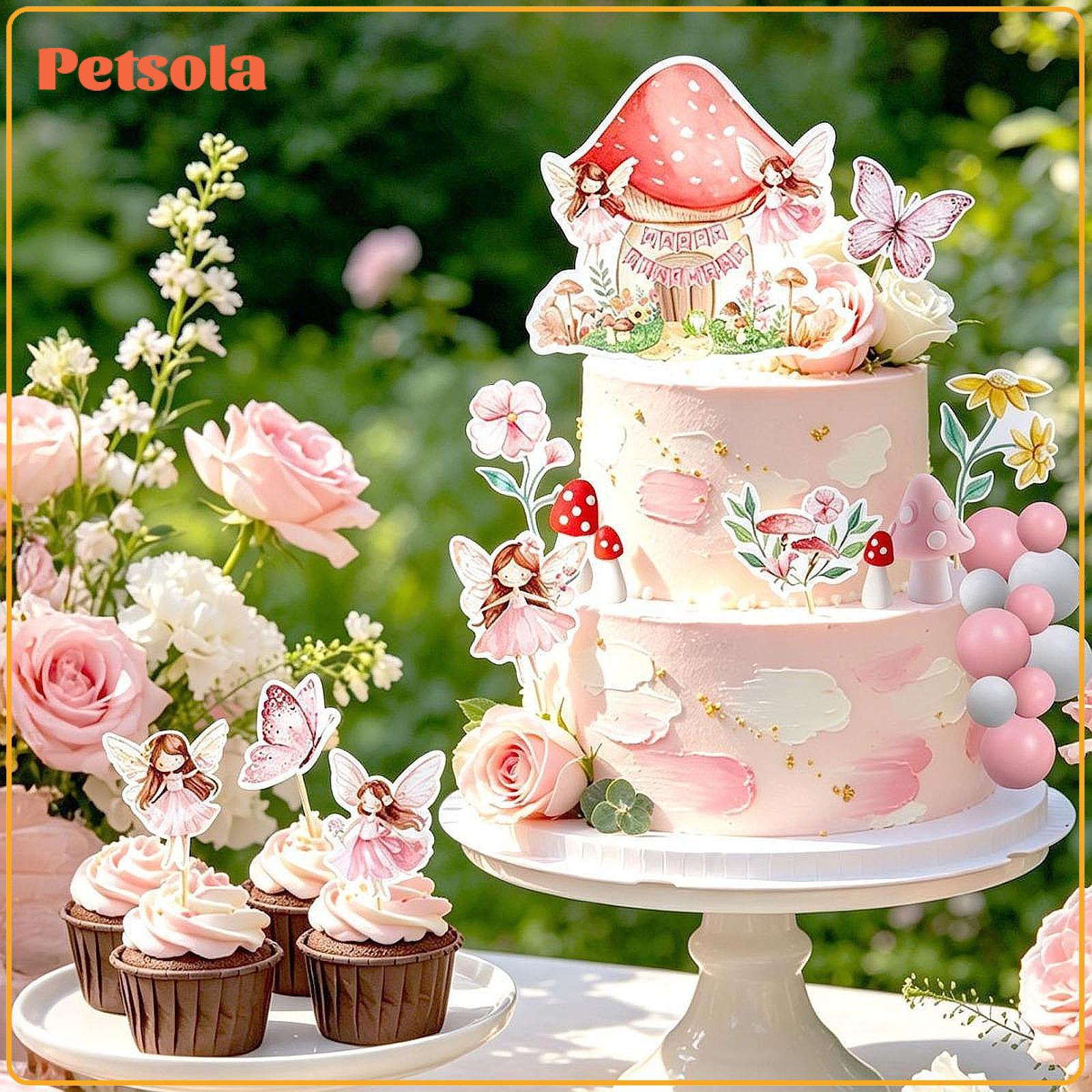 23Pcs Fairy Cake Toppers Fairy Themed Cartoon Ornaments Cupcake Toppers Mushroom Cake Decor for Birthday Holiday Anniversary ราคา 528 บาท*ส่งฟรี