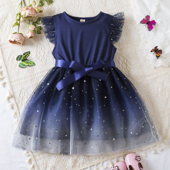 Nnjxd bé gái Đầm mùa hè trẻ em không tay váy lưới Đầm sequin bé gái công chúa Bow bay tay áo ăn mặc cho 2-6 năm