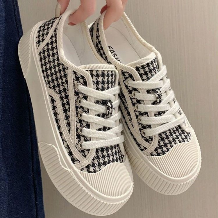 K25Giày thể thao vải nam nữ độn đế mũi viền kẻ Caro 2 màu siêu hot AA6342