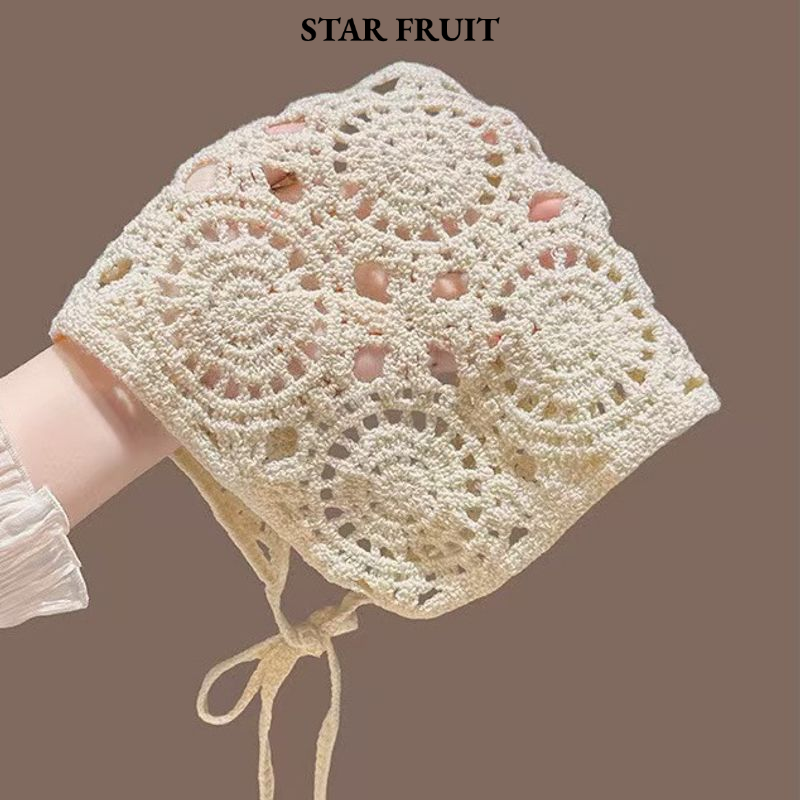 STAR FRUIT⭐ Triangular Binder Headcloth Women's Sweet and Cute Instagram-style Internet Celebrity Handmade Knitted Headcloth for Travel Photos ราคา 37 บาท*ส่งฟรี