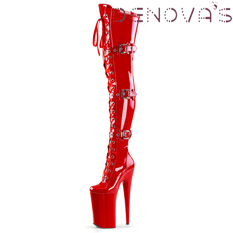 Denova's Women's Patent Over-the-Knee Very High Heel 10in Big Size Exotic Stripper Pole Dancing Boot ราคา 6,662 บาท*ส่งฟรี