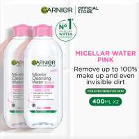 [Twin Pack] Garnier Micellar Water Pink Facial Cleanser and Makeup Remover - For Sensitive Skin (400ml x 2)