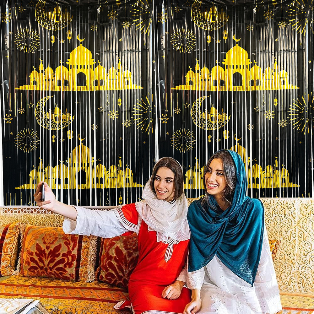 Juanya 1x2m EID mubarak trang trí lá rèm cửa mubarak trang trí tiệc tường đạo cụ chụp ảnh