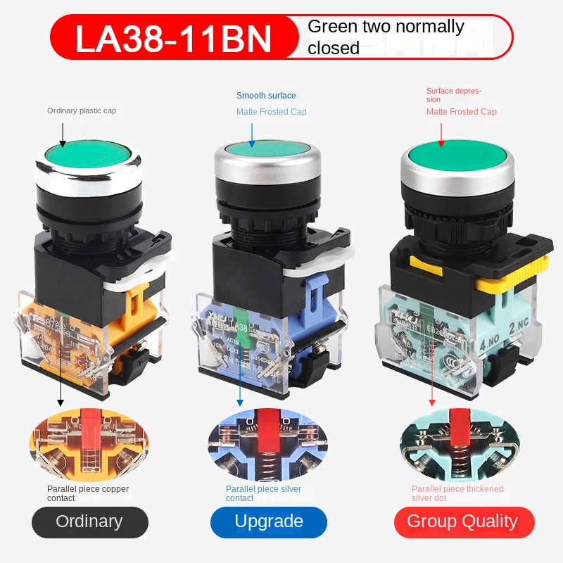 Nút Nhấn LA38-11BN , 22mm, Tự Phục Hồi/Tự Khóa, Đỏ/Xanh/Vàng, 1NO+1NC/2NO/2NC, Công Nghiệp, IP65 Chống Nước - nhấn giữ tốt - xanh lá