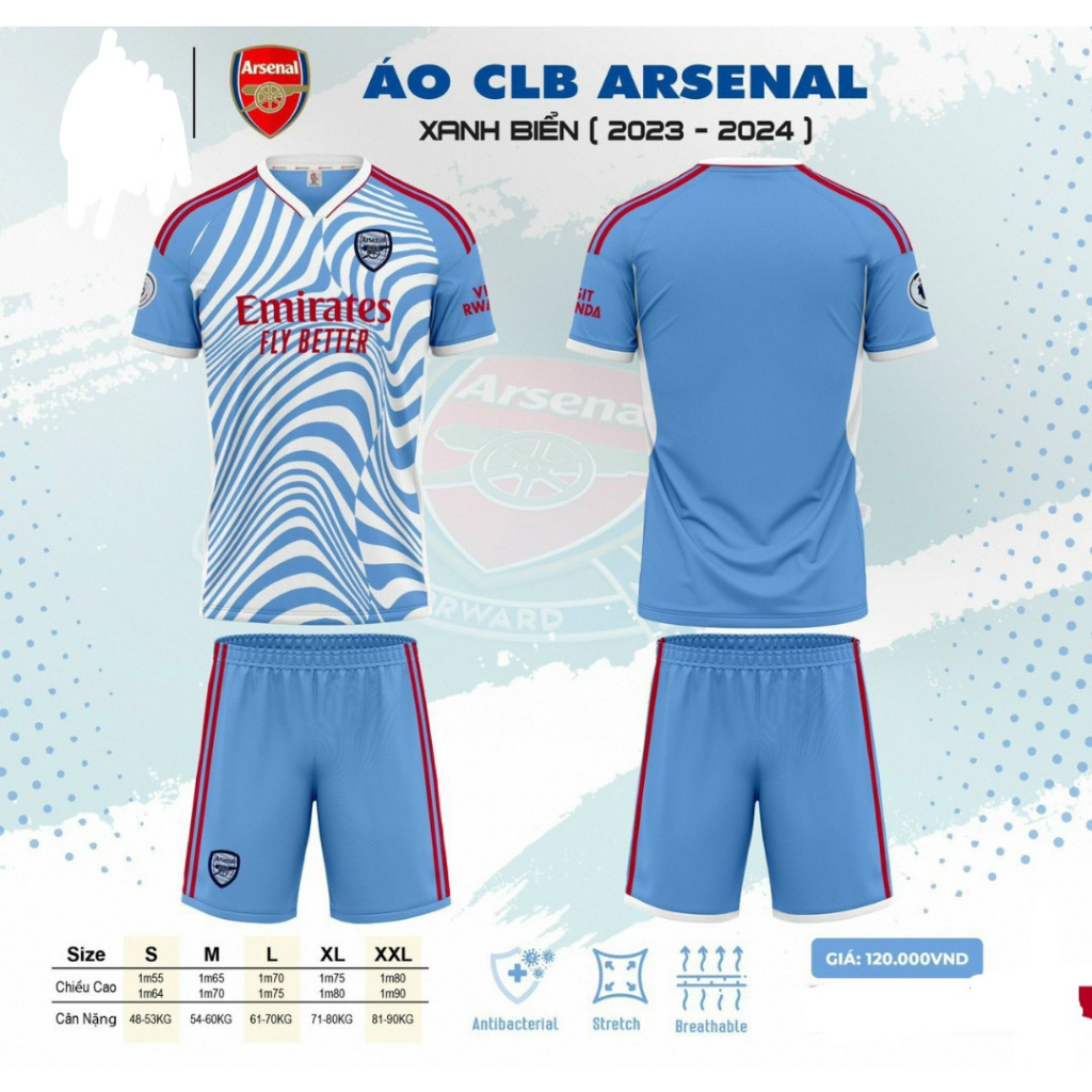 Bộ quần áo đá banh clb arsenal màu xanh biển