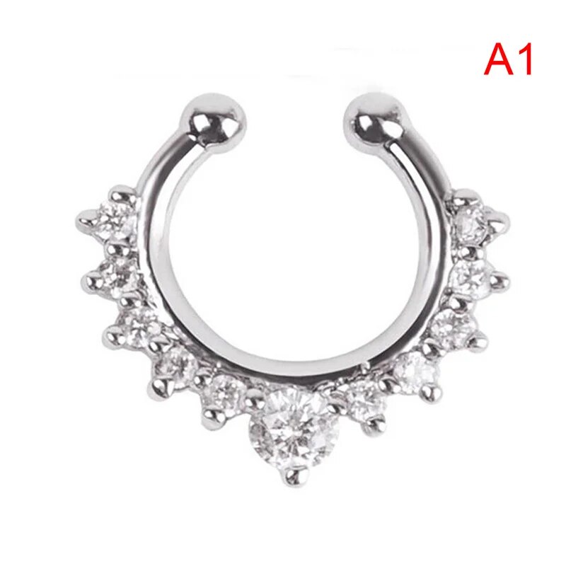 1 mảnh tinh thể rhinestone vòng kín clip trên khuyên mũi clip trên chéo kẹp mũi đồ trang sức