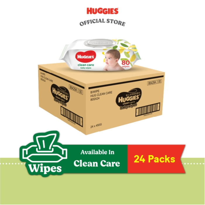 【hot sale】[Bundle of 24] Huggies Baby Wipes Clean Care Wet Tissue 80s