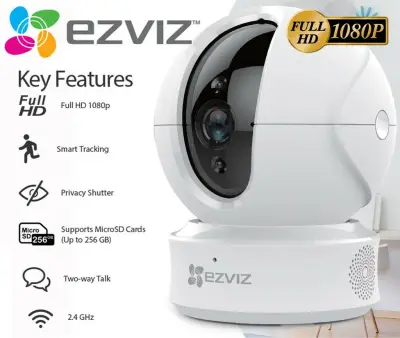 EZVIZ C6CN 1080p Indoor Pan/Tilt WiFi Security Camera, 360° Coverage, Auto Motion Tracking, Two-Way Audio, Clear 30ft Night Vision, Supports MicroSD Card up to 256GB (Sold Separately)