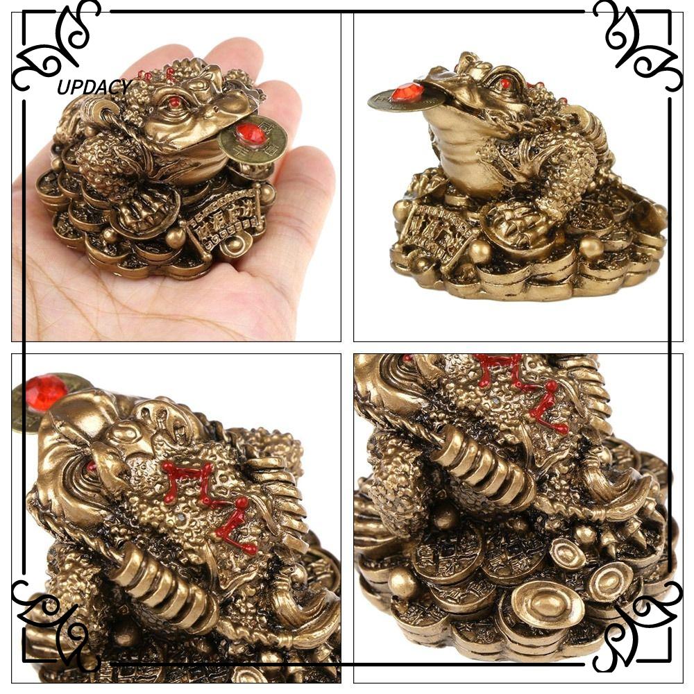UPDACY Vàng Con cóc tiền Vận may Quà Tặng May Mắn Đồng xu Ếch Vàng Phong thủy Nhựa Ếch thủ công Đồ trang trí bàn