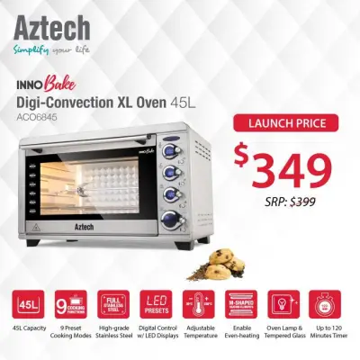 Aztech 45L Silvertone InnoBake Digi-Convection XL Oven ACO6845 (1yr warranty)