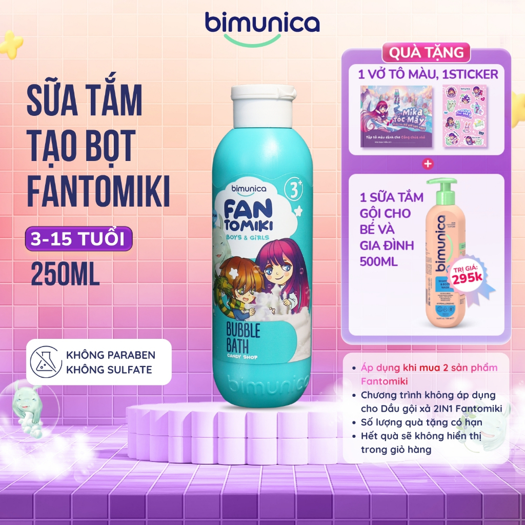 Sữa Tắm Tạo Bọt Bimunica Fantomiki Cho Bé 3 Tuổi Trở Lên 250ml - Không Cay Mắt, Làm Sạch Nhẹ