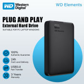 WD Elements 1TB/2TB External Hard Drive Enclosure - USB 3.0