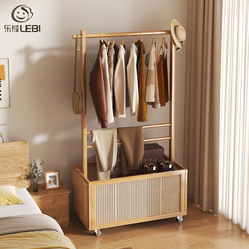 Coat rack solid wood movable light luxury storage clothes hanger household