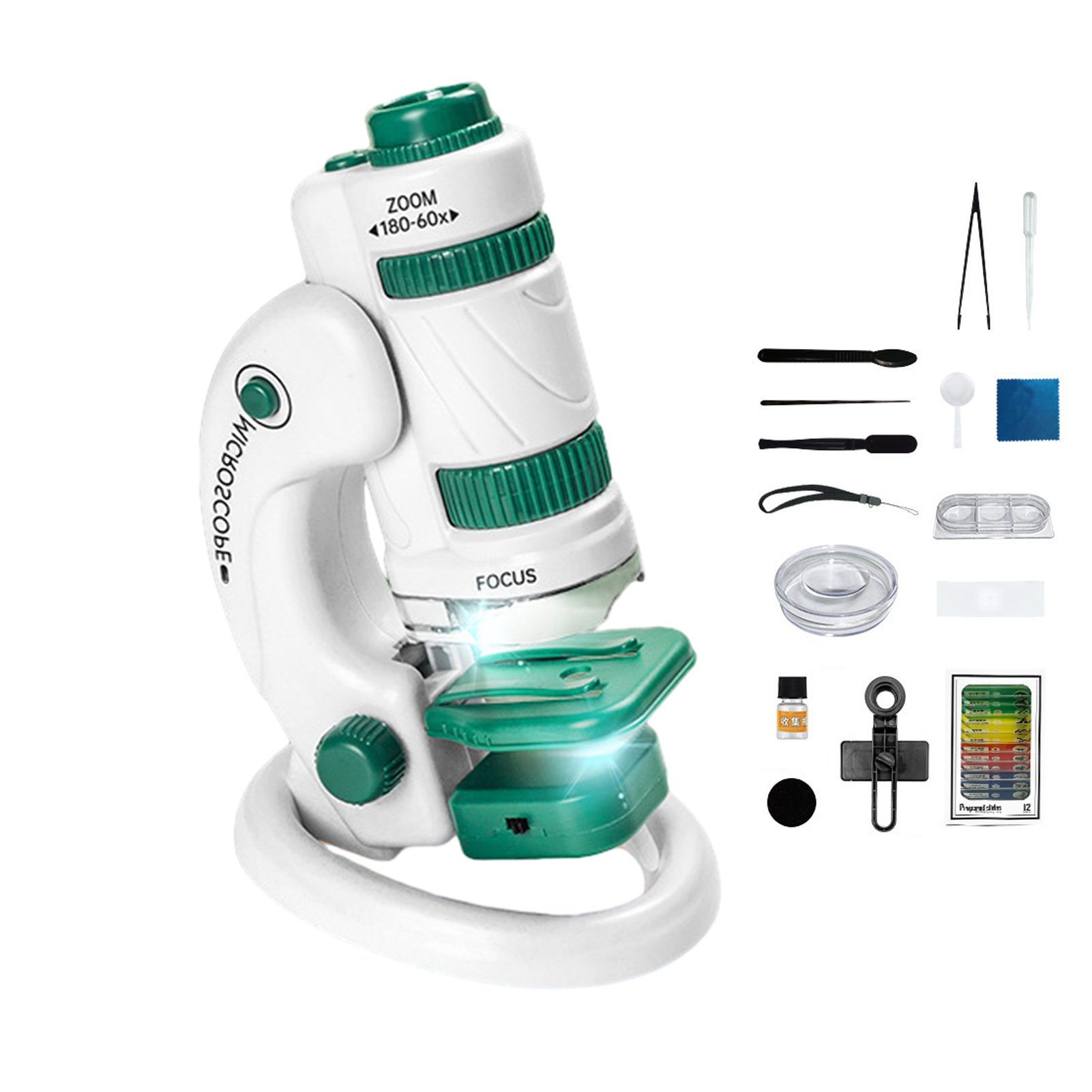 ASTELLA Portable Biological Microscope Kids Portable Microscope Kids Microscope 60x-180x Zoom Magnification Led Biological Science Toy