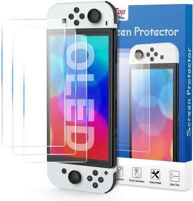 HEYSTOP Screen Protector for Nintendo Switch OLED Model 【3 Packs】 Clear Protection Film,Anti-Scratch,Bubble-Free,Glass Film 0.25 mm,Tempered Glass Screen Protector for Nintendo Switch OLED Model
