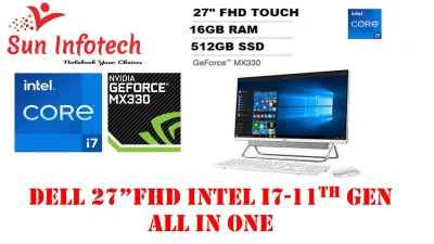 [Next Day Delivery] DELL AiO 27" NEW 11th Gen Inspiron 7700 27" i7-1165G7 UPTO 4.2ghz/16GB RAM / 512GB M.2 SSD+1TB HDD /Nvidia GeForce MX330-2GB / 27" FHD TOUCH/WIFI6/WIN10/ 3 Year's Warranty By Dell