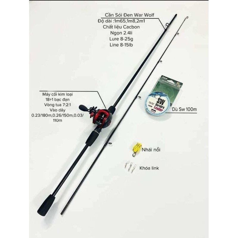 Combo bộ cần câu lure máy ngang kèm dù và phụ kiện - Combo bộ cần lure máy ngang Sói Đen đủ size giá rẻ